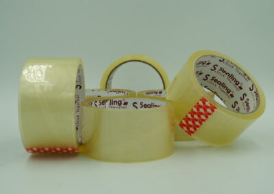 เทปกาวOPP ยี่ห้อ S.SEALING แกนน้ำตาลแบบใส