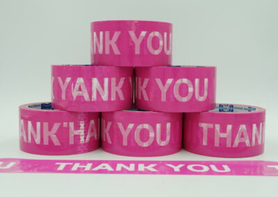 เทปขอบคุณ,เทปThank you,เทปขอบคุณพื้นสีชมพูตัวหนังสือสีขาว